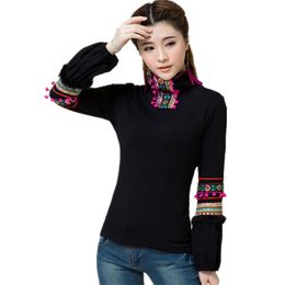 Brand Quality T-Shirts Cotton Spring Autumn Women Tops Tees Long Sleeve Robe Body T Shirt Cotton Embroidery Feminina Vintage 210401