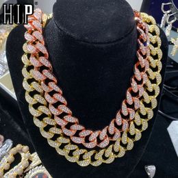 Hip Hop 1Set 20MM Gold Full Iced Out Paved Rhinestones Miami Curb Cuban Chain CZ Bling Rapper Necklaces For Men Jewellery X0509