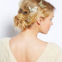 wholesale butterfly hair clips Australia - Hair Clips & Barrettes 3PCS Metal Gold Color Hollow Butterfly Clip Accessories Hairgrips Hairpins For Women Girls Bridal Wedding Jewelry