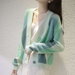 Women 2021 Spring Summer Vintage Knit Cardigans Sweater Female V Neck Loose Pull Sweaters Long Sleeve Ladies Coat