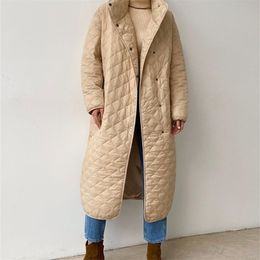 Yiyiyouni Argyle Cotton-Padded Long Coat Oversized Parkas Women Wide-waisted Winter Down Jackets Female Black Thick Windbreakers 211216