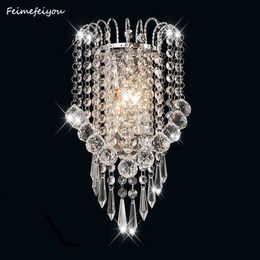 luces led E14 Modern Crystal Mirror Stainless Steel Wall Lights Lamps Sconce Fixtures Lights for Hallway Bedside Living Room 210724