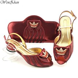 Dress Shoes Luxury Wine Colour African Women With Bag Set Summer Soft Heels And Purse Matching Italian Party Style B111-26