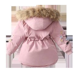 2020 Winter Girls Coat Children Clothes Embroidery Floral Sleeve Kids Jacket for Girls Warm Outerwear Hooded Velvet Parka Jacket H0909