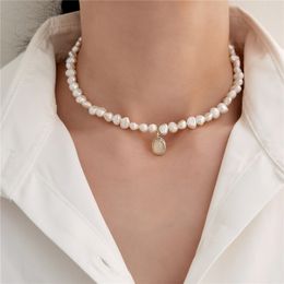 -Marca de lujo natural de agua dulce perla collar de joyería coreano temperamento femenino de alta calidad cuello de moda moda ocio versátil suéter cadena
