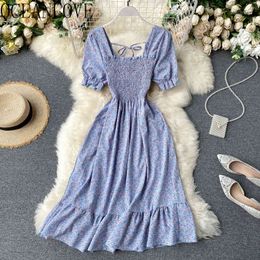 Summer Dress Flroal Holiday Chiffon Vestidos Beach Elegant Korean Style Dresses Women Robes Sweet 17074 210415