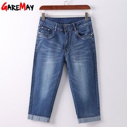 Women's Summer Jeans Plus Size Stretch Knee Length High Waist Denim Shorts Capris for Women 210428