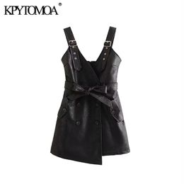 Chic With Belt Faux Leather Irregular Mini Dress Women Fashion Back Zipper Adjustable Strap PU Dresses Sexy Vestido 210420