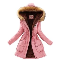 Fashion Parka Coat Women Plus Size Long Sleeve Thick Warmth Clothing Autumn Winter 16 Colours Hooded Cotton Jacket JD598 211108