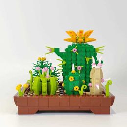 555pcs Cactus Building Blocks MOC Bricks Creative Pot Toy Animals DIY Plant Flowers Bouquet Block Home Decoration Birthday Gift Q0823