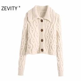 Zevity Women Fashion Ball Appliques Twist Knitting Cardigan Sweater Female Single Breasted Casual Slim Chic Autumn Tops S423 210603