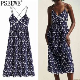 Dress Women Floral Embroidery Slip Long es Woman Summer Strappy Backless Midi Sexy Elegant es 210519