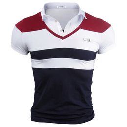 T-shirt con scollo a V per uomo Summer Wide Striped Sleeve Sleeve Tees Top slim traspirante di grandi dimensioni