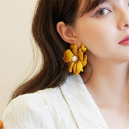 Dangle & Chandelier Statement Metallic Flower Large Earrings Personality 6.5cm Green Gold-Color Heavy Pendientes Mujer