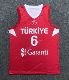 Custom China Cedi Osman #6 Team Türkiye Turkey Basketball Jersey Red Size S-4XL Any Name And Number Top Quality Jerseys