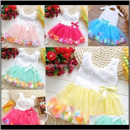 Baby Clothing Baby Maternity Drop Delivery 2021 Kids Girls Summer 7 Princess Sleeveless Lace Mesh Bow Tie Petal Appliqued Dress Party Tutu Dr