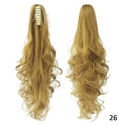 24inch Length Synthetic Women Claw on Ponytail Clip in Hair Extensions Wavy Curly Style Pony Tail Hairpiece Brown Blonde Hairstyle