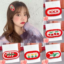 New Red Knitted Hairpins For Women Girls Embroidered Hairgrip Small Red Hair Clips Barrettes Slid Clip Fashion Hair Accessories