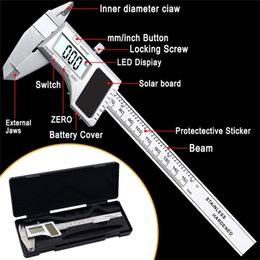 0-150MM Stainless Steel 6 inch Pachymeter Solar Power Digital Vernier Callipers Energy pachometer Gauge Measuring Tools 210922