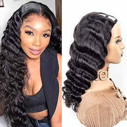 Brazilian Virgin Loose Deep Wave Wig 2x4 U Part Human Hair Wigs 100% Unprocessed remy Half For Black Women 150% density 16inch about