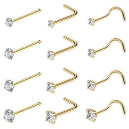 Multi Styles Stainless Steel Sexy Cubic Zircon Stud Hooks Bar Pin Nose Rings Ear Cuff Body Piercing Man Women