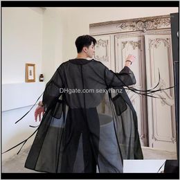 Outerwear & Coats Mens Clothing Apparel Drop Delivery 2021 Men Translucent Mesh Trench Coat Male Japan Streetwear Punk Gothic Hip Hop Long Ca