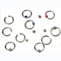 2022 new 100pcs /Set Punk Stainless Steel Crystal Tongue Belly Lip Eyebrow Nose Barbell Rings Body Piercing Jewellery 10 Styles Accessories