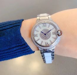 New stainlesss steel ceramic watch Casual Geometric Rhinestone Quartz Wristwatches Women Mother of pearl Bracelet 36mm