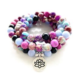 MG0985 New Design Natural Jasper 108 Mala Bracelet for Women Meditation Buddhist Yoga Malas Lotus Charm Yogi Necklace