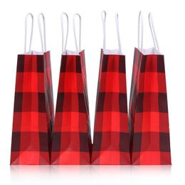 Red and Black Plaid Christmas Paper Party Bags Kraft Gift Bag with Handle for Christmas Celebrations JJD10819