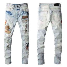 ss hip-hop high-street fashion brand jeans retro torn fold stitching men's designer motorcycle riding slim-fitting casual pants 28-40