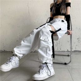 HOUZHOU White Streetwear Cargo Pants Women Y2k Harajuku Loose Patchwortk High Waist Trousers Casual Removable Techwear Korean 211115
