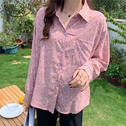 Casual Print Cardigan Blouse Long Sleeve Floral Shirt Women Autumn Plus Size Loose Clothing Chiffon Ladies Tops 11137 210415