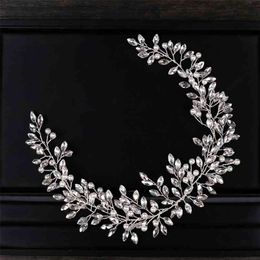 AiliBride Pearl Crystal Headband Wedding Hair Vine Tiara Bridal Headpiece Bride Jewelry Accessorie 210707