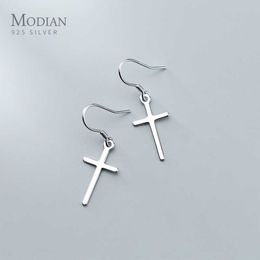 Classic 925 Sterling Silver Fashion Simple Cross Drop Hook Earring for Women Dangle Fine Jewellery Design 210707