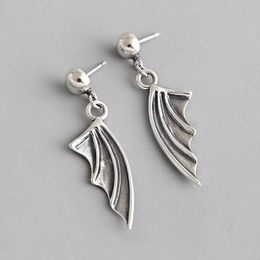 Antique Wing Drop Earrings Real 925 Sterling Silver Woman Vintage Earing Punk Devil Korean Earring Fashion Jewellery Dangle & Chandelier