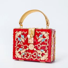 Women Evening Bags Crystal Acrylic Box Handbags Bridal Red Diamond Clutch Purses And Handbags Luxury Crossbody For Wedding Party