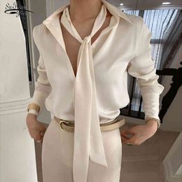 Korean Lace Up Chiffon Women Shirts Tie Casual Vintage Long Sleeve Blouse Plus Size Loose Clothing Blusas 13335 210508