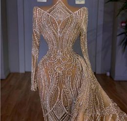 Evening dress women clothes Balqeesfathi Nawalelzoghbi Crystal Beads With trail High neck Long sleeve Sheath Ball gown Yousef aljasmi Myriam fares