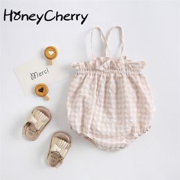 Baby Girls Bodysuit And Babies Lattice Suspender Ha Yi Bao Bottom Shirt 0-1 Years Old Cotton Summer Clothes Climbing Suit 210702