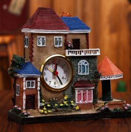 The latest table clocks, big castle European-style building house alarm clock, creative villa resin craft ornaments, many styles to choose from