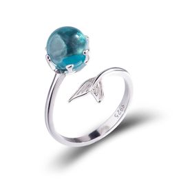 MloveAcc Brand 100% 925 Sterling Silver Blue Crystal Bubble Open Rings for Women Fashion Mermaid Tail Tears Jewellery