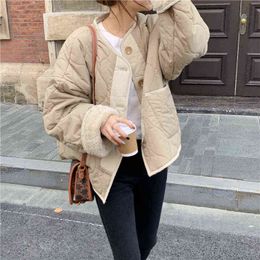 Alien Kitty Winter Solid Lambswool Patchwork Women Coat Thick Warm Loose Casual Jacket Female Outwear Elegant Tops 211130