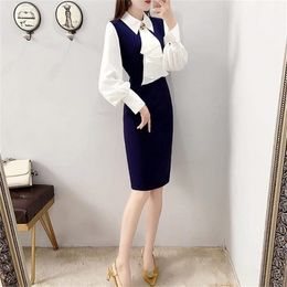 French slim dress female autumn and winter temperament pack hip Office Lady Knee-Length 210416