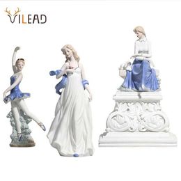 VILEAD Ceramic Ballet Girl Statue Figurines Fairy Garden Skirt Modern Beauty Sculpture Wedding Decoration Interior Home Decor 211118