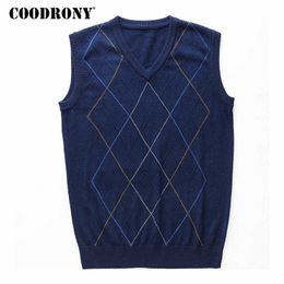 COODRONY Casual Argyle V-Neck Sleeveless Vest Men Clothes Autumn Winter Arrival Knitted Cashmere Wool Sweater 8174 210909