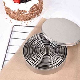 14pcs/lot Stainless Steel Round Cookie Moulds Practical Biscuit Cutters Circle DIY Mousse Cake Dessert Pastry Decorating Tool 211110