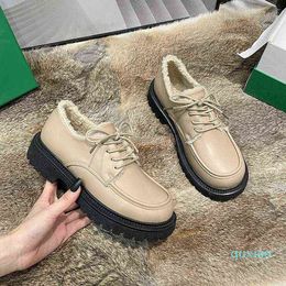 Women Shoes Autumn Oxfords Casual Female Sneakers Loafers Fur British Style Flats Round Toe Fall Leather Winter Dress
