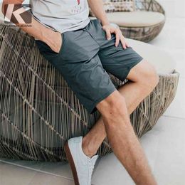 KUEGOU Хлопок сплошной цвет мужские шорты летние брюки Micro Stretch повседневная тонкая мода шорты для мужчин плюс размер KK-2920 210716