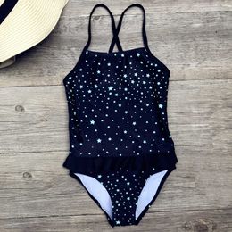 Girls One Piece Swimwear Black Star Pattern Girl Bodysuit Children Swimsuits Kids Bathing Suits 5-12 Years Swim Beach Wear